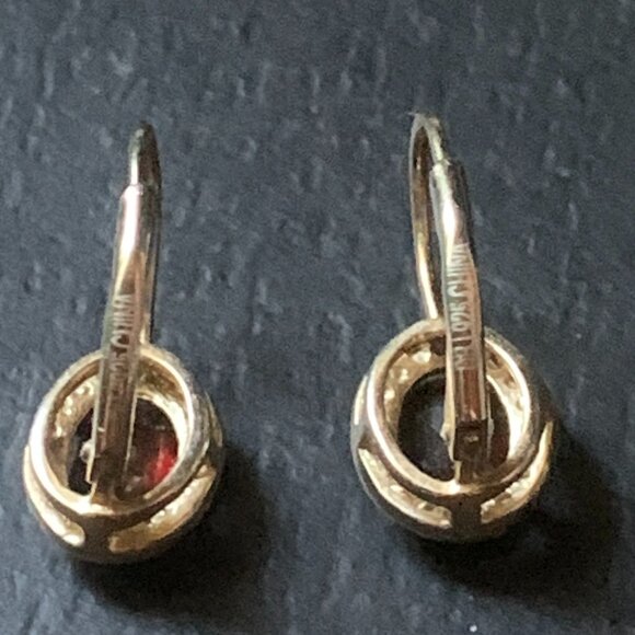 Oval Cut Lab-Created Garnet Drop/Dangle Earrings 14K Gold Plated over Silver - Picture 4 of 5